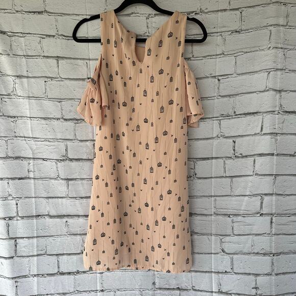 Preowned Flawed Gem  City Streets Birdcage Cold Shoulder Dress Pink Black Size 4 - Picture 2 of 9